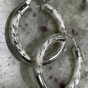 Diamond Cut Hoop Earrings -925 Sterling Silver-